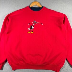 Vintage Disney Mickey Mouse Red‎ Crewneck Sweatshirt USA Flag Stars Embroidered